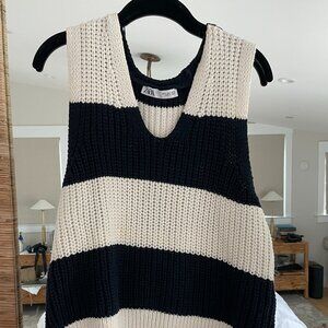 Zara Black and Cream Striped Knit Top